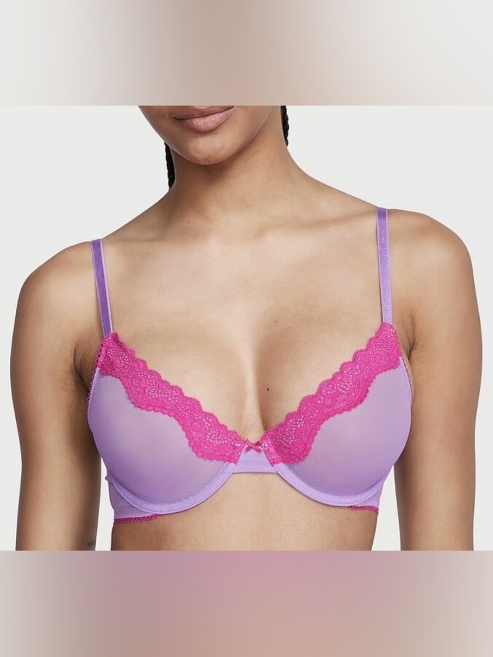 Victoria's Secret Lavender Bra with Hot Pink Lace Trim